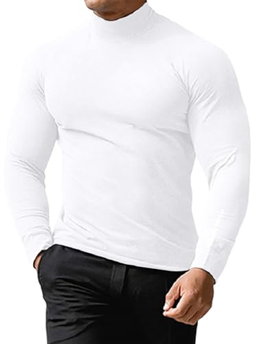 LAOARA Tee Shirt Homme Manches Longues Col Roulé Coton Tshirt T-Shirts à Manches Longues sous Pull Blanc 3XL