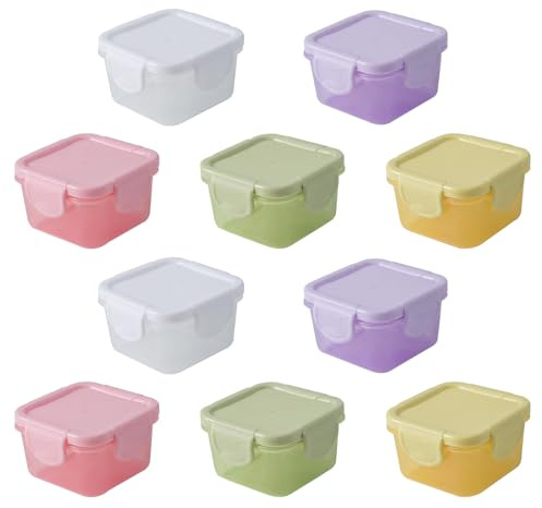 BEELUKY 10 Stück Kleine Dosen mit Deckel Plastik, 60ml, Frischhaltedosen, Vorratsdosen, Mehrweg Dressing Behälter, Gefrierdosen Klein, für Salatdressing, Marmelade, Obst, Gewürze, Snacks, Saucen