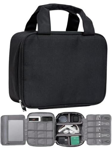 Custodia da viaggio per dispositivi elettronici: Travel Friendly Tech Organizer per cavi, e dispositivi | Design a tasche multiple, ideale per uso domestico, nero/bianco, consulta la