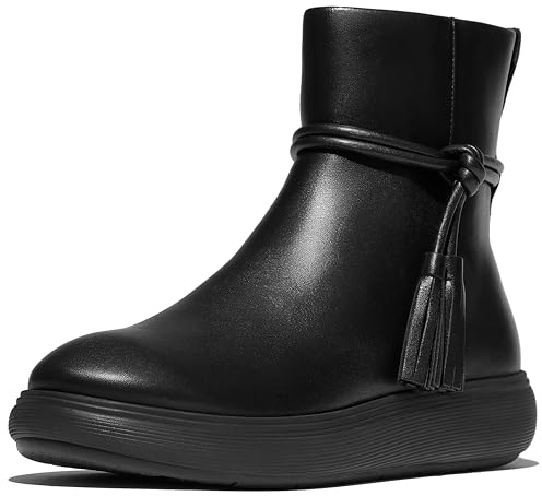 Fitflop Iq-comff - Stivaletti da donna in pelle con nappe, Tutto nero, 41 EU