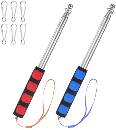 M METERXITY 2-Pack 6.56Ft/2M Telescopic Handheld Flagpoles, Telescopic Flag Pole with Clips Portable Stainless Steel Flag Pole for Truck/Outside/Tour/Guide/House/Festival[Red/Blue]