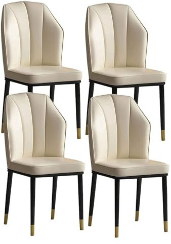 Set mit 4 weichen Sitzstühlen mit hoher Rückenlehne, für Küche, Esszimmer, wasserdicht, PU-Leder, mit Metallbeinen, Beige, moderne Wohnzimmermöbel
