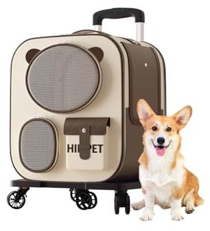 Galatée Zaino Per Animali Domestici Con Ruote, Zaino Per Gatti Comfort Con Ruote Removibili, Trasportino Per Animali Domestici, Zaino Per Cani Ideale Per Viaggi/Escursioni/Uso All'Aperto(Marrone)