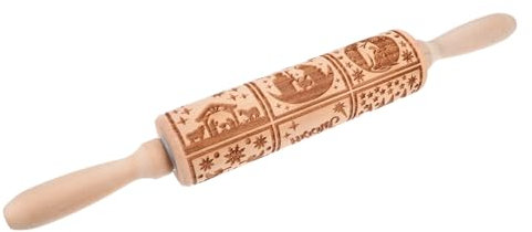UTHCLO Mattarello Legno Con Motivo Goffrato Di Natività Utensile Da Cucina Creativo Per Biscotti Natalizi e Pasquali Materiale Naturale e Resistente Facile Da Pulire e Sicuro Per La