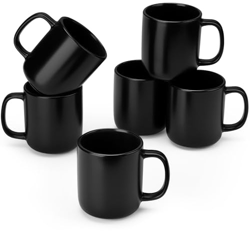 vancasso PLAYA - Tazas de Café y Desayuno con asa de Gres - 6 x 480 ml - Juego de 6 Tazas Para Té, Capuchino, Leche, Avena, Yogur - Apto Lavavajillas y Microondas - Negro