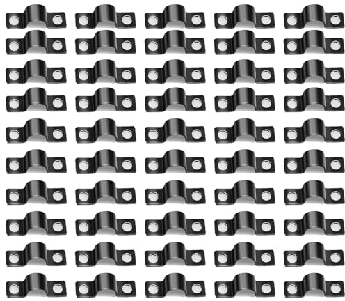 VIDSTW 50 Pièces Collier de Serrage Métallique Double Trou Collier Serrage 10 mm Metal Hose Clamp Set en Forme U Cavalier de Fixation Anti-Oxydation pour Conduites d'Eau Tuyaux d'Évacuation Câbles