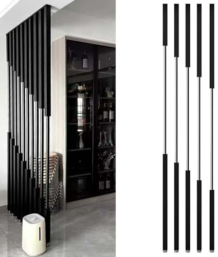 Recinzione divisoria per ambienti, 5/8 pezzi, schermi divisori per pareti, pali in metallo dal pavimento al soffitto, doghe nere, colonne divisorie per la privacy,per camera da letto/soggiorno/ufficio