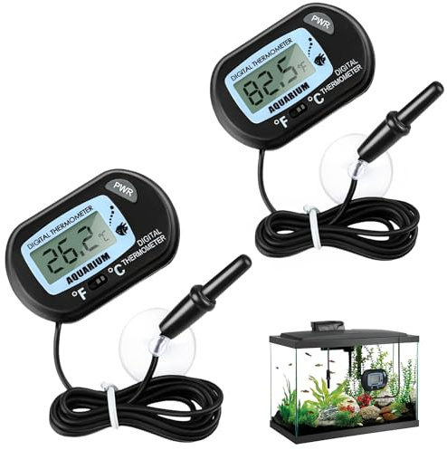 OIHCAZ Aquarium Thermometer 2PCS, Digital Fish Tank Thermometer with LCD Display, Water Temperature Gauge for Aquariums, Reptile Tanks, Incubators, Fridges (-50°C to +70°C / -58°F to +158°F)