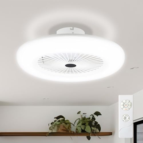 Monucep Ventilateur de plafond avec éclairage et silencieux, diamètre 55 cm, plafonnier avec ventilateur, intensité variable, application et télécommande, 6 vitesses, pour chambre à coucher, salon