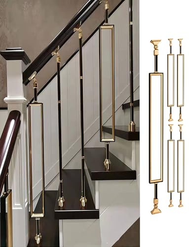 Ringhiera per scale in alluminio, colore nero e oro, con staffe piatte, montaggio completo per giardino, loft, villa, terrazza, gradini