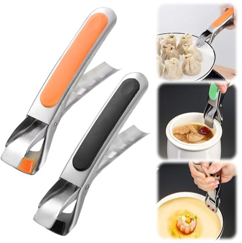2PCS Kitchen Tongs for Cooking, 2025 New Multi-Purpose Silicone Anti-Scald Bowl Dish Holder Clip for Kitchen, Plate Gripper Compatible with Pot Accessories, Microwave, Oven (Orange & Black)