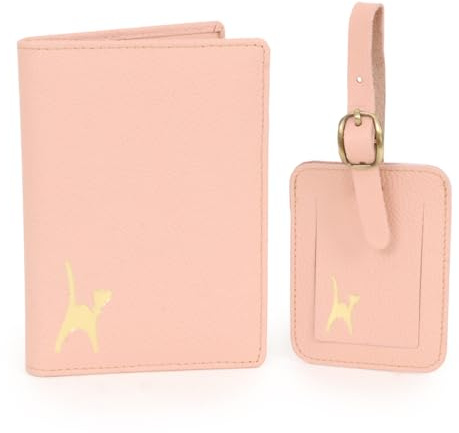 Catwalk Collection Handbags - Porta Passaporto e Etichetta Valigie Donna Pelle - Set Regalo Viaggio - Copri Passaporto e Targhetta Bagaglio - Rosa
