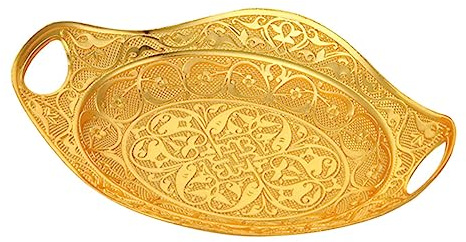 STOBAZA Vassoio Porta Merenda in Metallo con Doppie Maniglie Piattino per Snack e Frutta dal Design Cinese Vintage Piatto Porta Caramelle e Dessert Facile da Pulire e Decorativo per