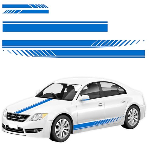 5 Stück Auto Haube Streifen Aufkleber,Auto Racing Karosserie Seite Streifen Aufkleber mit Abziehern,Universell Aufkleber Dekoration für Fahrzeuge Schürze Dach Motorhaube Stoßstange (Blau)
