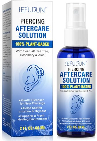 After Piercing Spray 60ml, Natürliches Piercing Spray mit Meersalz, Teebaumöl & Aloe Vera | Pflegt, Reinigt und Beruhigt Piercingstellen | Für Ohr, Nase & Bauchnabel | Ohne Alkohol