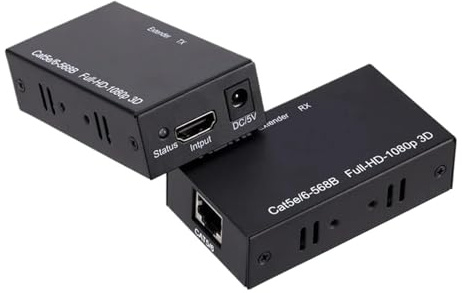 Extensor de red compatible con HDMI 60 m puertos RJ45, HD 1080P, extensor CAT5e, CAT6, LAN for PS4, TV Box, PC y portátil(US Plug)