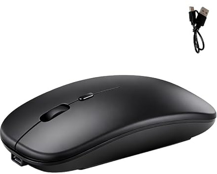 LifgWas Ratón inalámbrico recargable Bluetooth Dual Modo Silencioso Inalámbrico 2.4G y Ratón Bluetooth para PC Portátil Tablet Ultra Delgado y Portátil Negro Mate 1600 DPI