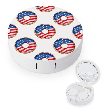 fkgvwo Contact Lens Case Donut American Flag Contact Lens Holder Box Container Soak Storage Kit