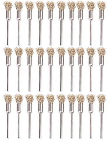 HOSEONFN Cepillos de Alambre de Cobre, Paquete de 30 cepillos de Limpieza Extensibles en Forma de bolígrafo para Rebabas, Polvo de óxido, 1,89 Pulgadas de Longitud para taladros