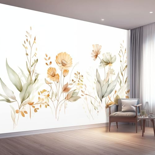 Carta Da Parati 150 x 105 cm（WxH,Fotomurali Stile Bohémien Acquerello Piante Murale Alla Moda Decorazione Da Muro Poster Gigante Design Carta Per Pareti Camera Da Letto Bianco