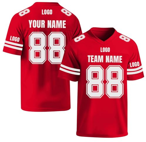 Jersey de Fútbol Americano Personalizable, Camiseta con Número, Nombre y Logo Personalizados para Hombres y Mujeres Rojo
