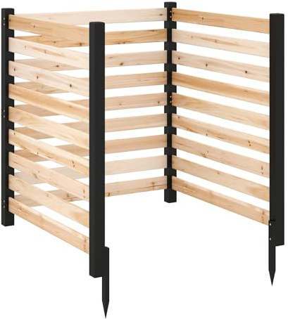 GYMAX 3 Pièces Panneau Brise Vue Exterieur en Bois, 98 x 107 cm | Clôture de jardin 98 x 107 cm en 3 pièces avec piquets, écran pour poubelle et climatiseur
