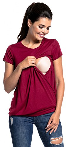 Zeta Ville - Top L'Allattamento T-Shirt a Doppio Strato prémaman - Donna - 436c (Cremisi, IT 46/48, XL)
