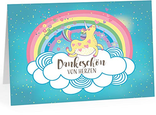 XXL Dankeskarte (A4) | Dankeschön von Herzen | Einhorn blau | mit Umschlag | hochwertige Klappkarte | Große Karte | Maxi Danksagung | Karte | Überformat