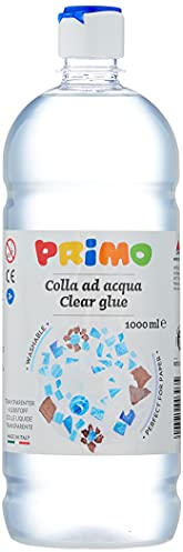 PRIMO - Colla Liquida Trasparente a Acqua 1kg con Tappo Dosatore Fissante e Ribagnabile, Prodotto Cartoleria e Cose per la Scuola Lucido per Incollare e Lucidare Lavoretti Creativi per Bambini +3 Anni