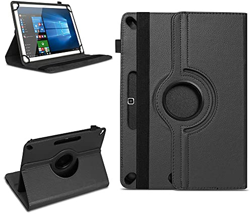 Robuste Universal Schutzhülle kompatibel für Trekstor Surftab B10 / Y10 Tablet Hülle aus hochwertigem Kunstleder Hülle 10.1 Zoll Schutz Tasche Standfunktion 360° Drehbar Farbauswahl, Farben:Schwarz
