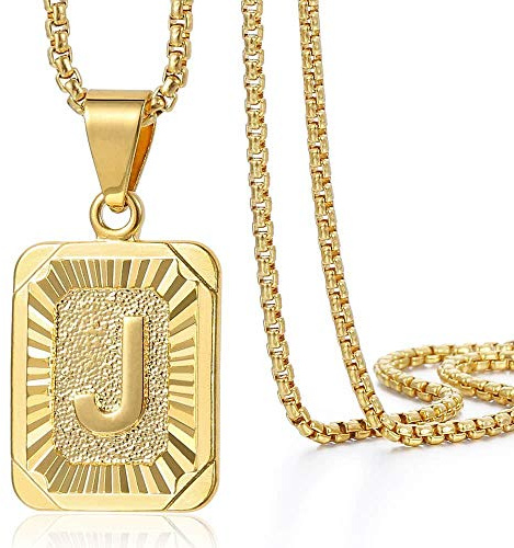 Trendsmax Initial Letter Pendant Necklace for Mens Womens Gold Plated Letter J Pendant Necklace Stainless Steel Box Link Chain 22inch