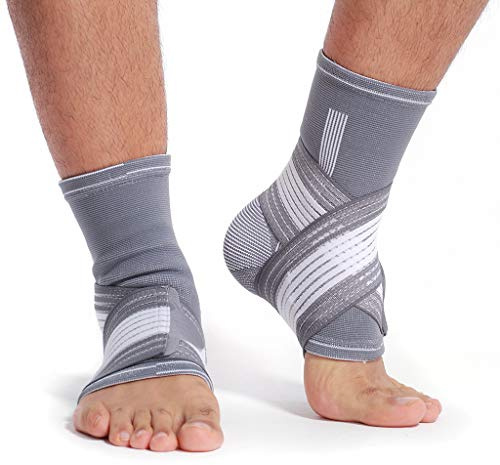 NEOtech Care Sprunggelenkbandage zur Unterstützung - elastischer & atmungsaktiver Stoff - verstellbarer Kompressionsriemen - Männer, Frauen - linker oder rechter Fuß (Grau, 1 Paar, Größe S)