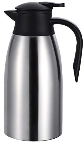 Insulated Vacuum Jug 2 Litre Stainless Steel Coffee Tea Carafe Double Walled Vacuum Pot for Coffee Tea Milk Beverages Hot Drinks, Drip-Free, Silver