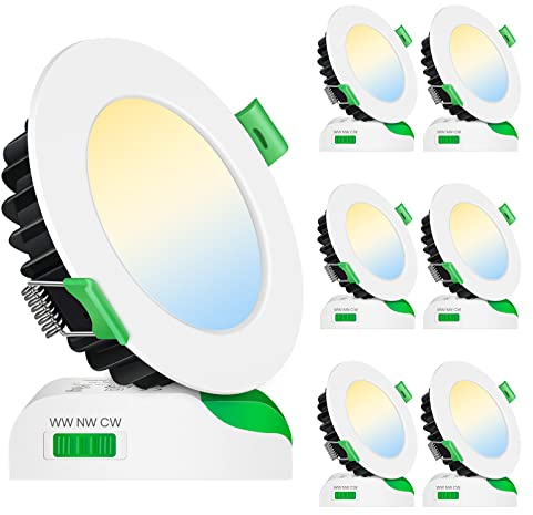 ALUSSO LED Einbaustrahler 230V Ultra Flach LED Spots Dimmbar 10W IP44 Bad Einbauleuchten Deckenspots, Warmweiß 3000K Neutralweiß 4000K Kaltweiß 5700K Einbauspots für Badezimmer Küche, 6er Set