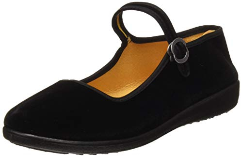 AioTio Samt Mary Jane Schuhe Damen Schwarz Ballerinas Damen Baumwolle Old Peking Stoff Schuhe Flache Schuhe Yoga Training Tanz Schuhe (Schwarz, Numeric_42)