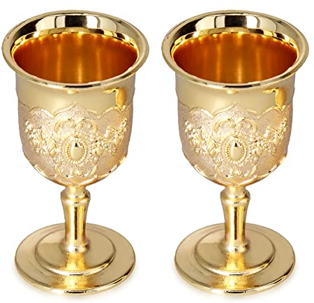 Agatige Gobelet Vintage, 2 pièces Verre à vin calice en laiton Kings Royal Calice Saint Calice Doré Gobelets royaux médiévales Laiton Vintage Calice Doré pour Boissons au Jus de Vin