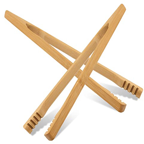 LUTER 2 Piece Bamboo Tongs for Kitchen Toaster Griddle Reusable Nonskid Tongs Bamboo Griddle for Sushi Cooking Deli Serving Food Grilling Camping (26 cm)
