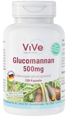 Glucomannan 500mg - 120 vegane Kapseln aus Konjacwurzel-Extrakt - schluckfreundlich - natürlicher Quellstoff, Ballaststoff | Qualität aus Deutschland von ViVe Supplements
