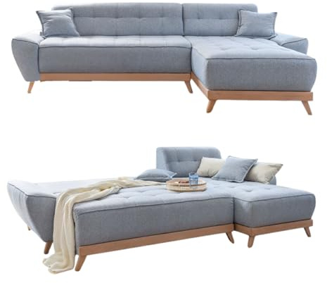 MIUFORM Dazzling Daisy S mit Bettkasten | Ecksofa mit umstellbarem Chaiselongue | 4 Sitzer Ecksofa | L-Form | 260 x 166 x 77cm Couch | Klappsofa mit Schlaffunktion | Schlafsofa klappbar (Hellblau) | Sofa mit Schlaffunktion, Schlafsofa mit Bettkasten, Ecksofa L-Form, 260x166x77cm, Couch mit Schlaffunktion, Sofa Bed Klappbar