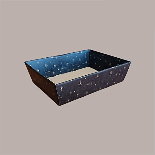 Lucgel Cesto Vassoio Conico Rettangolare in Carta Nero Grafica Stelle Oro Formato Medio Grande 400x300H115mm - 10 pezzi -