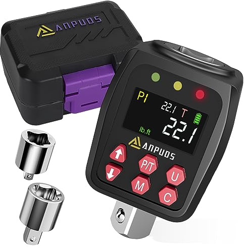 ANPUDS Adaptador de par digital de 1/2 pulgada, 1.1-22.1 pies-libras/1.5-30 Nm, convertidor de llave dinamométrica digital con ± 1% de precisión, valor preestablecido, almacenamiento de datos,