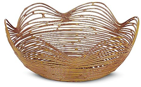 Gurez Valley Mittelgroße Metallschale (Gold, 22.9x10.2x10.2 cm),Handgefertigte Obstschalen für Küchentheke mit runder Unterseite,Modernes Design Wohndekorationen