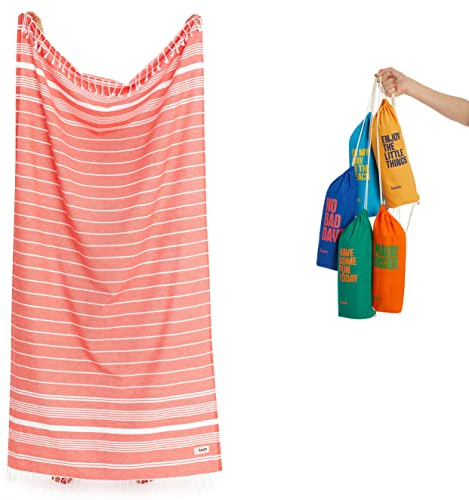 Luum® Strandtuch groß 100x200 Hamamtuch Saunahandtuch Badetuch Handtuch Yogatuch Duschtuch Strandhandtuch Saunatuch Reisehandtuch Turkish Towels, Damen Herren, 100% Baumwolle, Salmon