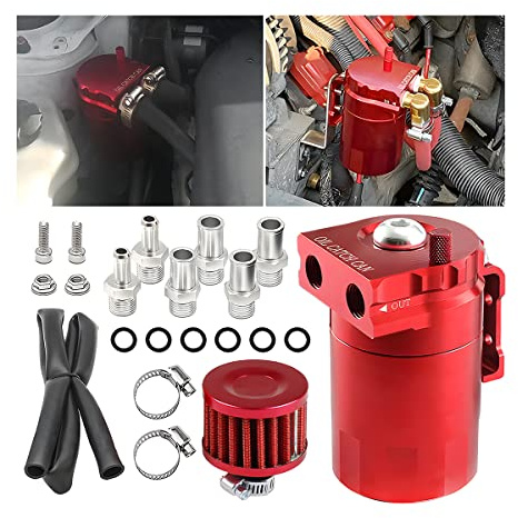 AICEL Baffled Oil Catch Can Kit, Aluminum Polish Baffled Car Oil Separator Catch Can with Fuel Line Hose Kit, Car Accessories 300ml Universal Oil Reservoir Tank with Breather Filter