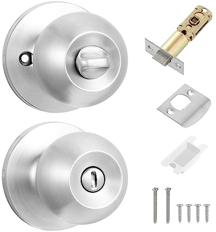 Coolty Privacy Pomelli per Porte Serrature Senza Chiave Maniglia Rotonda per Camera da Letto Bagno Porte Interne Privacy Uso (Argento)