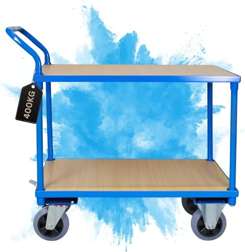 PROREGAL Chariot Pro à 2 Plateaux | HxLxP 95x50x97cm | Capacité de Charge 400kg | Bleu Clair | Chariot de Service en Métal