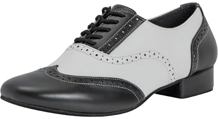 Linodes Men's Latin Dance Shoes 1 Inch Leather Sole Ballroom Salsa Tango Waltz Character Shoe-Black/White-12.5M