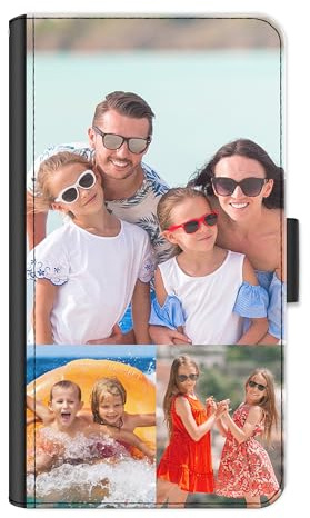 Personalised Phone Case For Samsung Galaxy S Models, S25, S24, S23 Ultra, S23+, S22, S21, S21 FE, Phone, Custom Photo Collage, Image on Leather Side Flip Wallet Phone Case, Phone Cover - Three Images