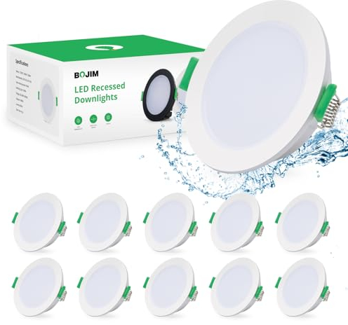 BOJIM LED Einbaustrahler 230V Flach, LED Spots IP65, Neutralweiss 4000K, 68mm - 80mm Lochmaß, 5w Einbauleuchten Led Deckenspots Einbauspots für Wohnzimmer Badezimmer Küche Feuchtraum, 10er