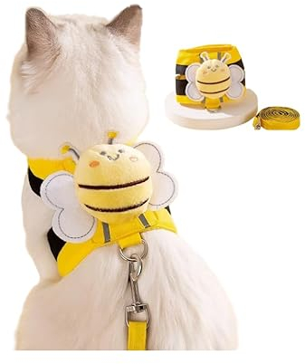 EBLIN Verstellbares Cartoon Cute Katzengeschirr Ausbruchsicher, Katzengeschirr mit Leine Set, für Brustgeschirr für Katzen Kitten Hunde Welpen Q2 (Gelb, S)